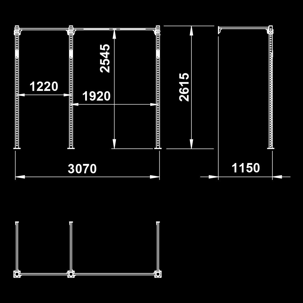 The picture shows the dimensional sketch of the ATX® FUNCTIONAL WALL RIG 700 - WALL MOUNTING - BASIC 2