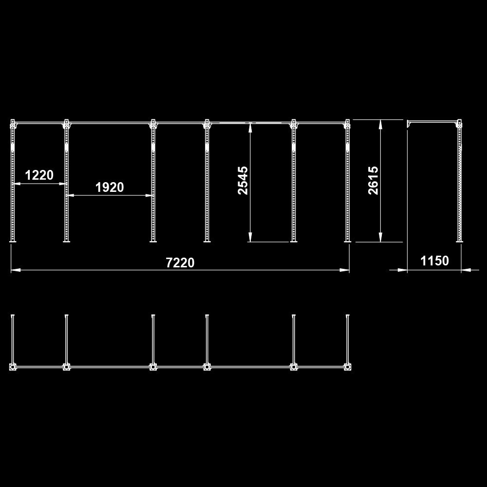 The picture shows the dimensional sketch of the ATX® FUNCTIONAL WALL RIG 700 - WALL MOUNTING - BASIC 5