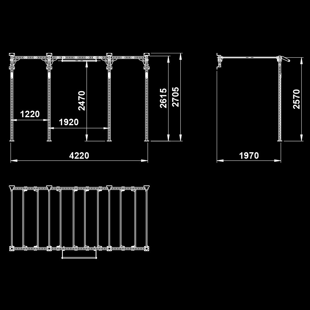 The picture shows the dimensional sketch of the ATX® FUNCTIONAL WALL RIG 700 - WALL MOUNTING - SECTOR 2