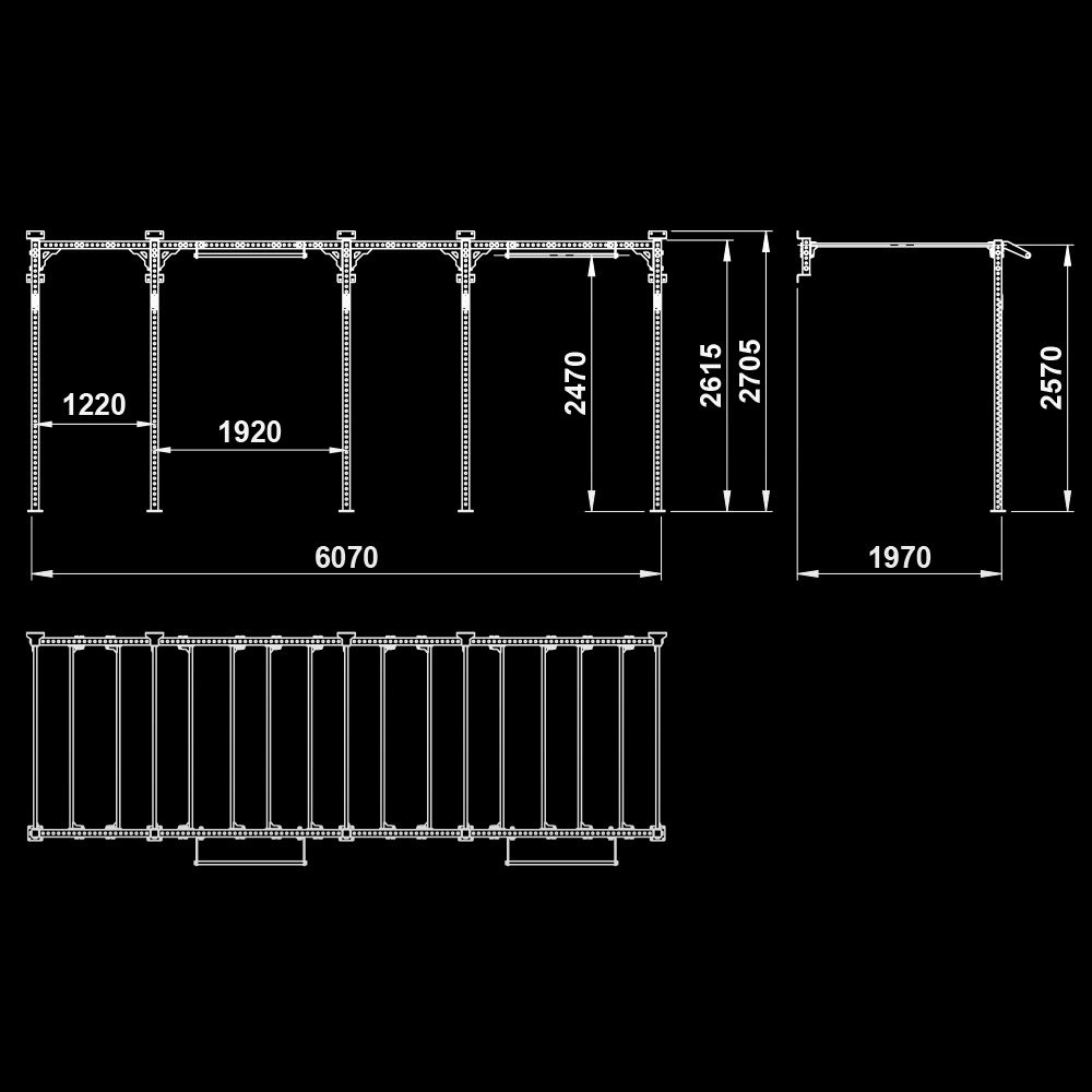 The picture shows the dimensional sketch of the ATX® FUNCTIONAL WALL RIG 700 - WALL MOUNTING - SECTOR 2