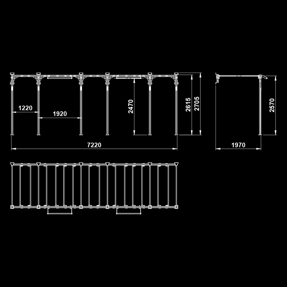 The picture shows the dimensional sketch of the ATX® FUNCTIONAL WALL RIG 700 - WALL MOUNTING - SECTOR 2