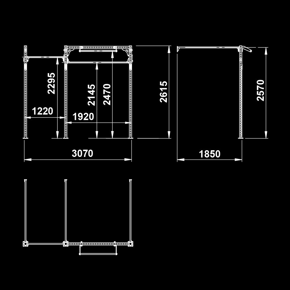 The picture shows the dimensional sketch of the ATX® FUNCTIONAL WALL RIG 700 - WALL MOUNTING - SECTOR 2