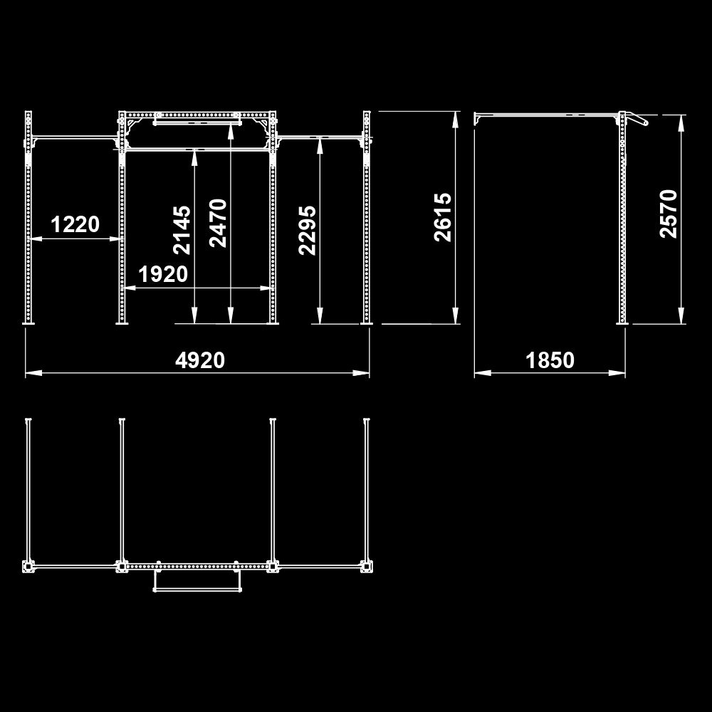 The picture shows the dimensional sketch of the ATX® FUNCTIONAL WALL RIG 700 - WALL MOUNTING - SECTOR 3