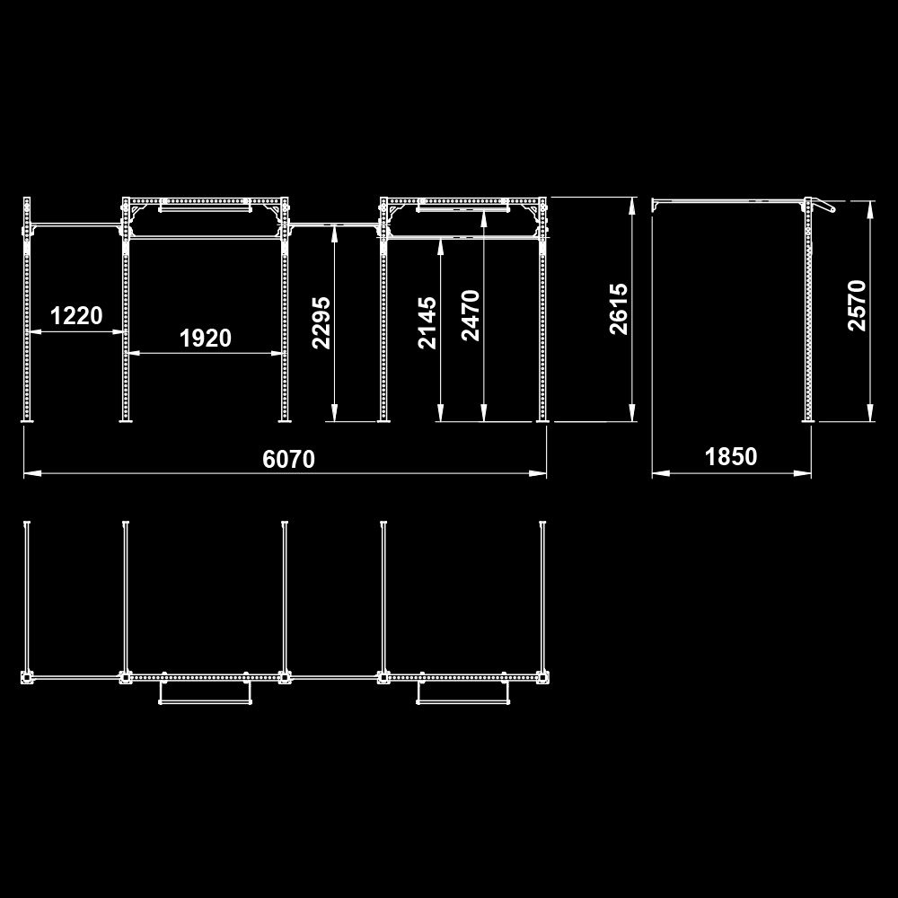 The picture shows the dimensional sketch of the ATX® FUNCTIONAL WALL RIG 700 - WALL MOUNTING - SECTOR 4