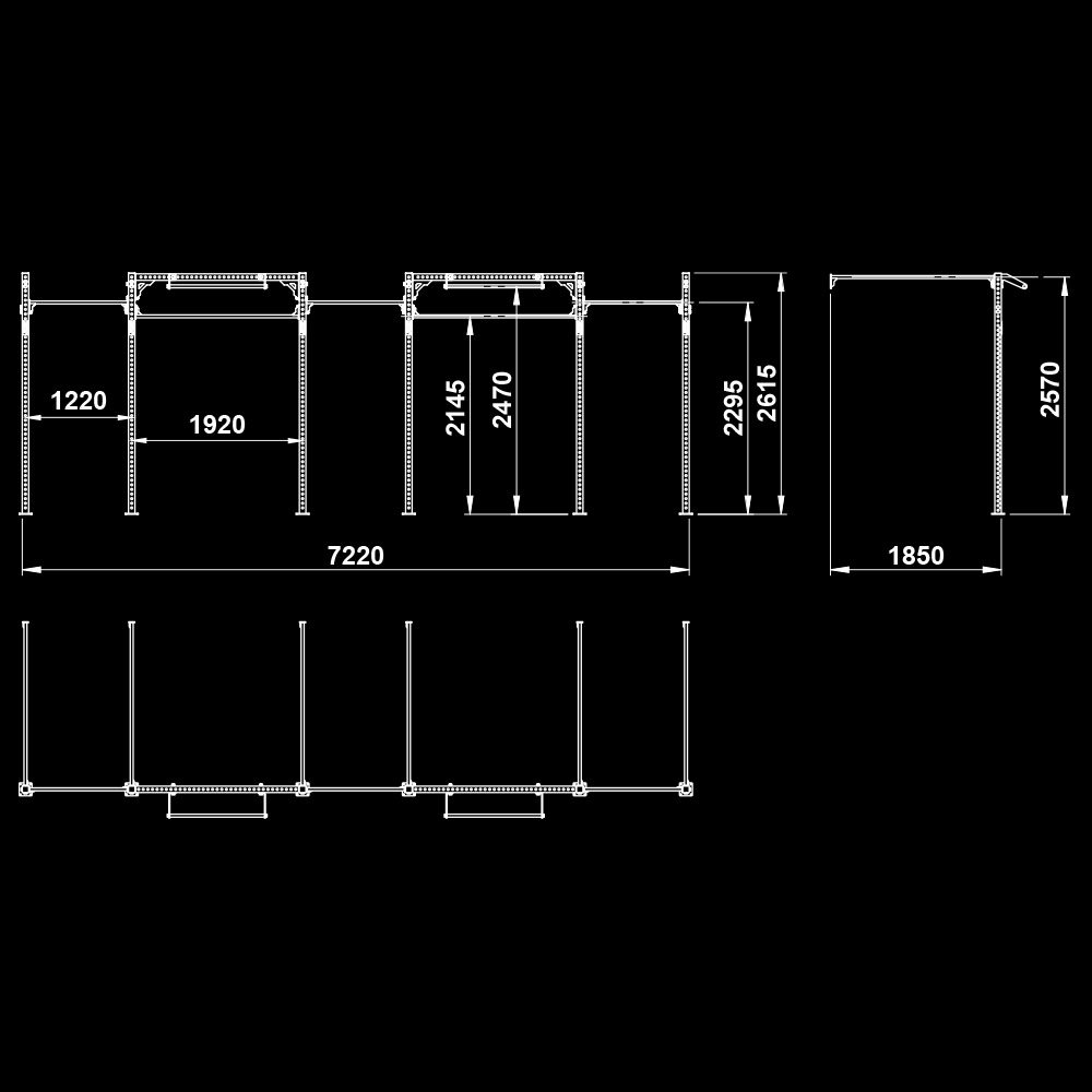 The picture shows the dimensional sketch of the ATX® FUNCTIONAL WALL RIG 700 - WALL MOUNTING - SECTOR 5