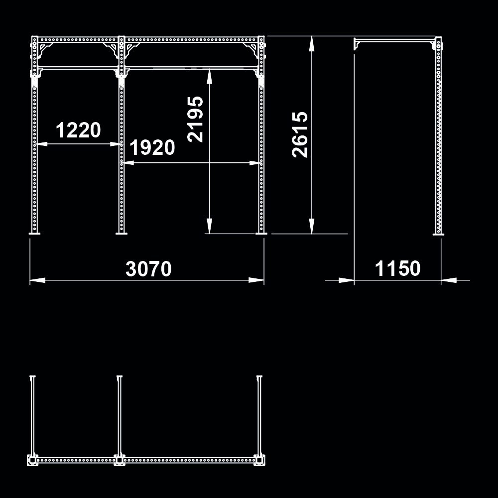 The picture shows the dimensional sketch of the ATX® FUNCTIONAL WALL RIG 700 - WALL MOUNTING - STANDARD 2